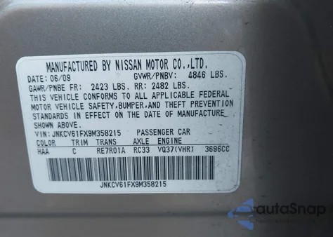 2009 Infiniti G37 z USA, uszkodzony, nr VIN JNKCV61FX9M358215